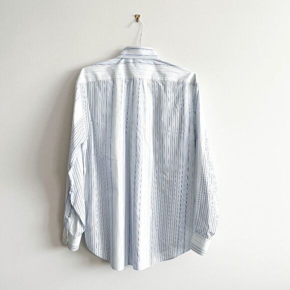 Tommy Hilfiger Men 80s 2 Ply Fabric Button Down Long Sleeve Stripes Blue White M - Picture 2 of 8